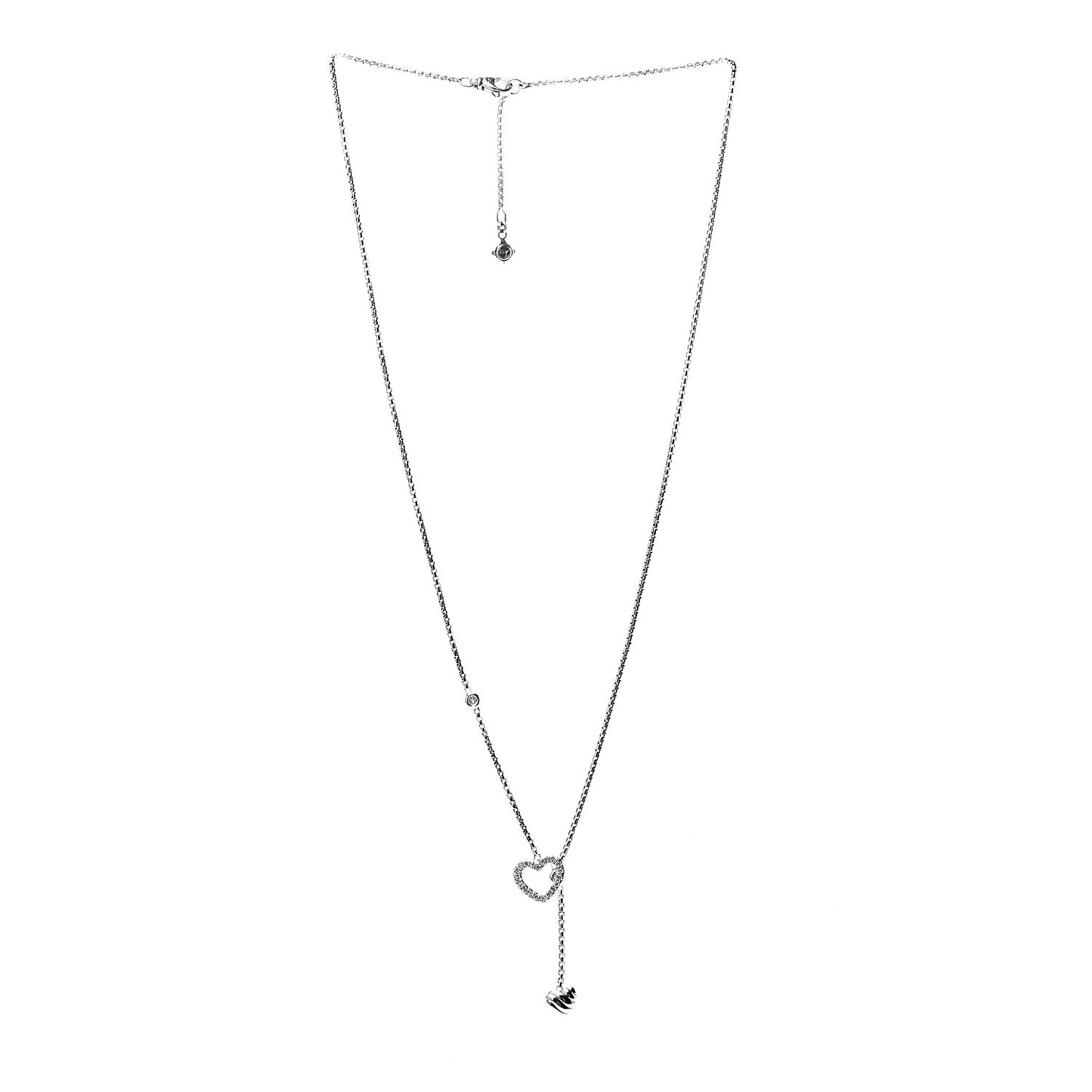 Sterling Silver Diamond Cable Heart Lariat Necklace