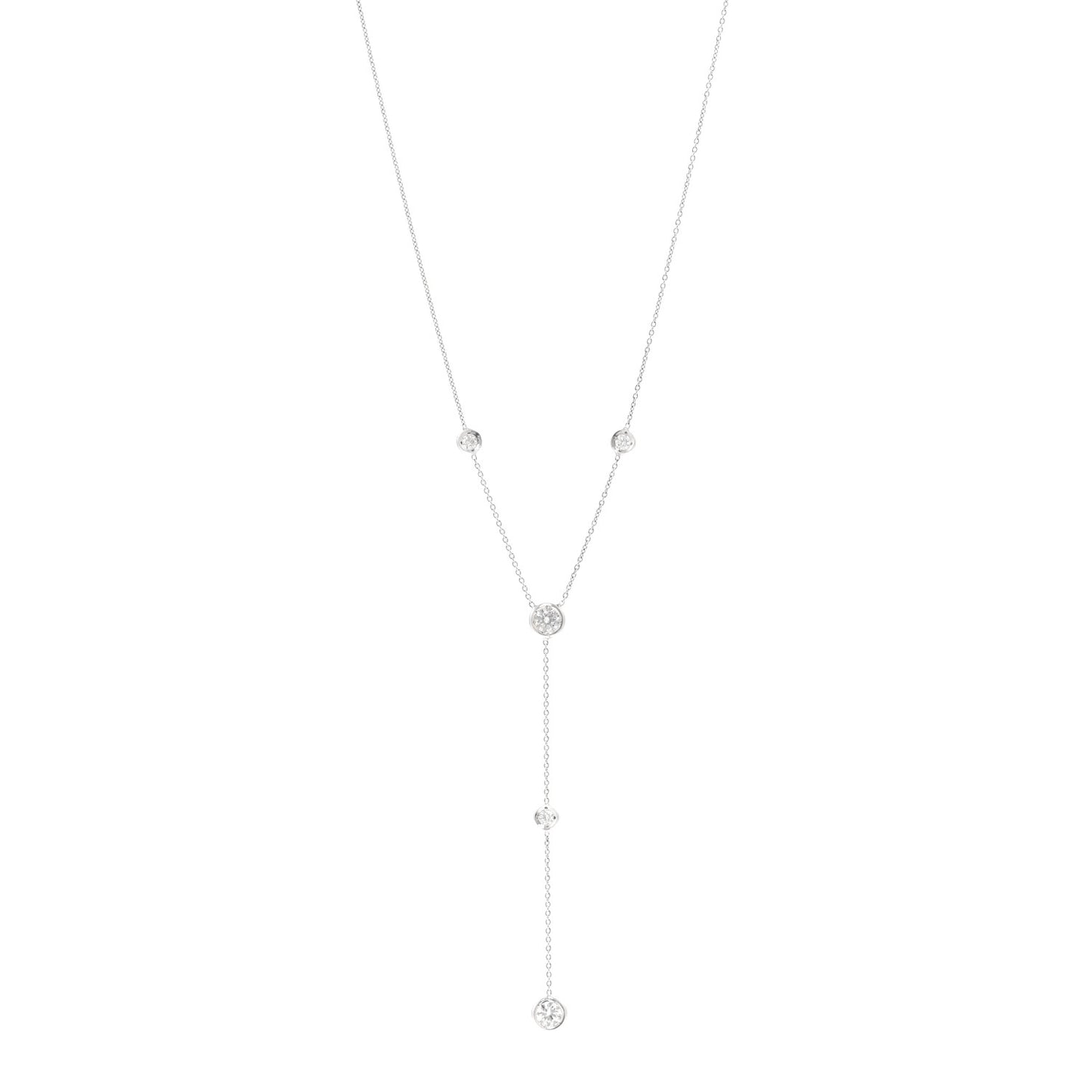 18K White Gold Diamond Diamonds By The Inch 5 Station Y Necklace