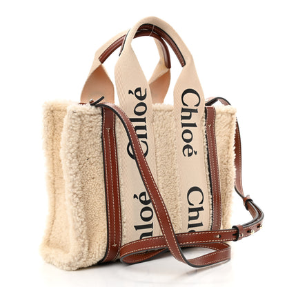 Chloe Shearling Calfskin Small Woody Ribbon Tote With Strap Mild Beige 3 of 9