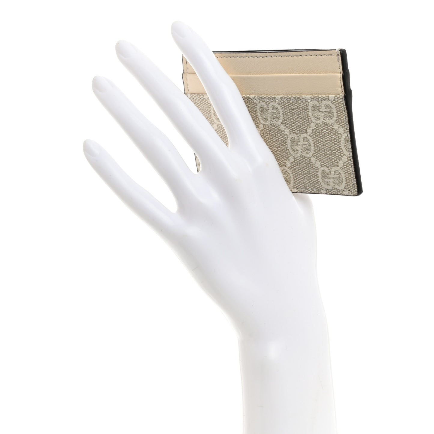 GG Supreme Monogram Calfskin Card Holder Beige Mystic White