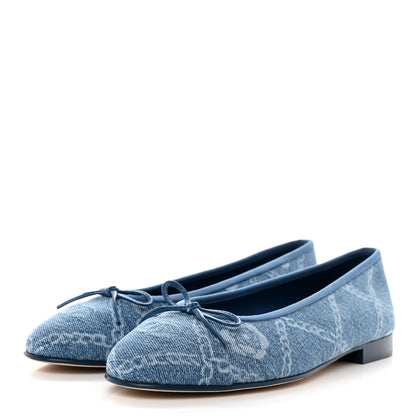Chanel Denim Printed Cap Toe Ballerina Flats 39.5 Blue 3 of 8