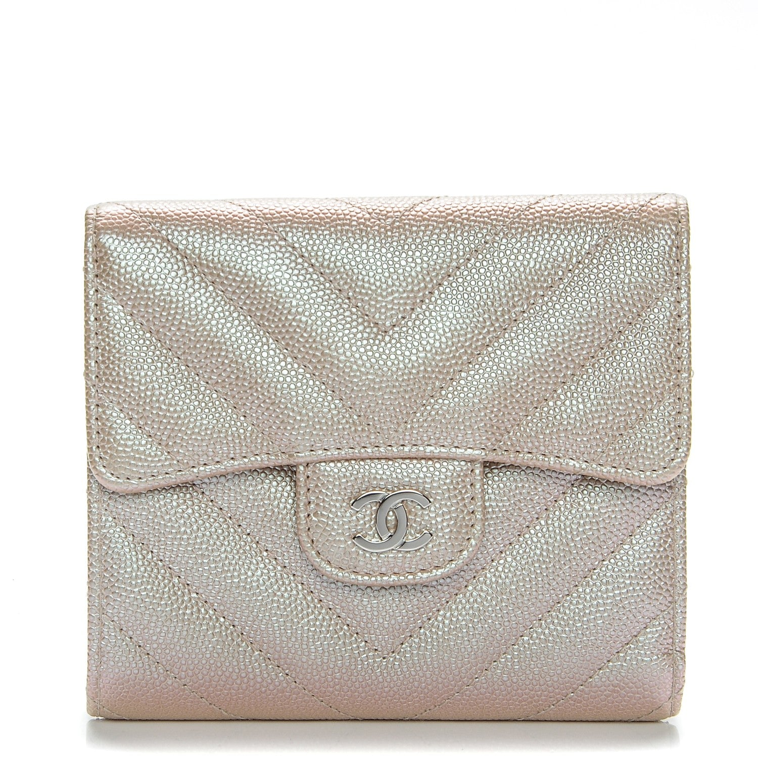 Chanel Metallic Caviar Chevron Quilted Compact Flap Wallet Light Gold 1 of 10