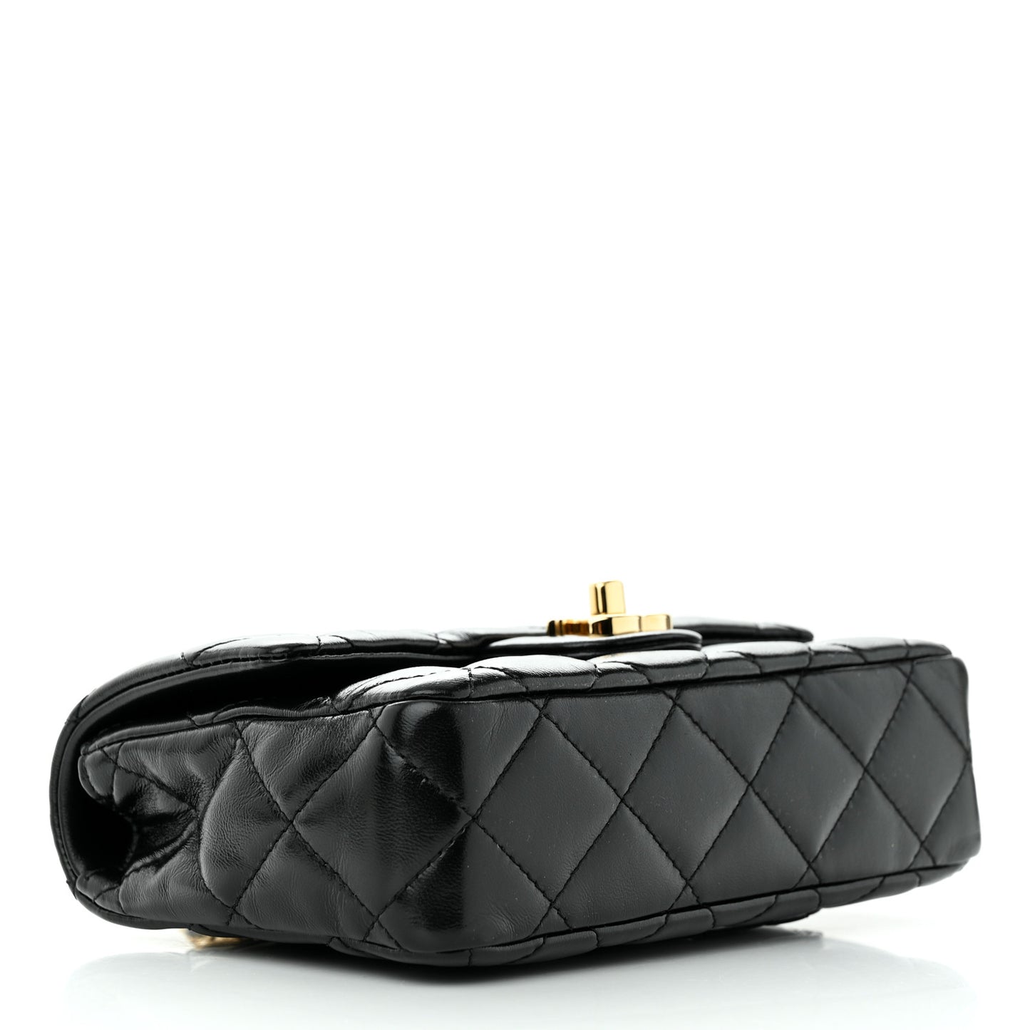 Shiny Lambskin Quilted Golden Links Top Handle Flap Black