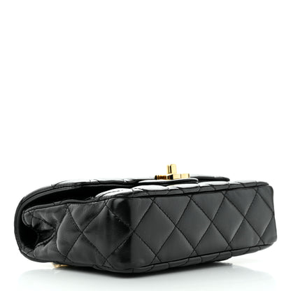 Chanel Shiny Lambskin Quilted Golden Links Top Handle Flap Black 4 of 13