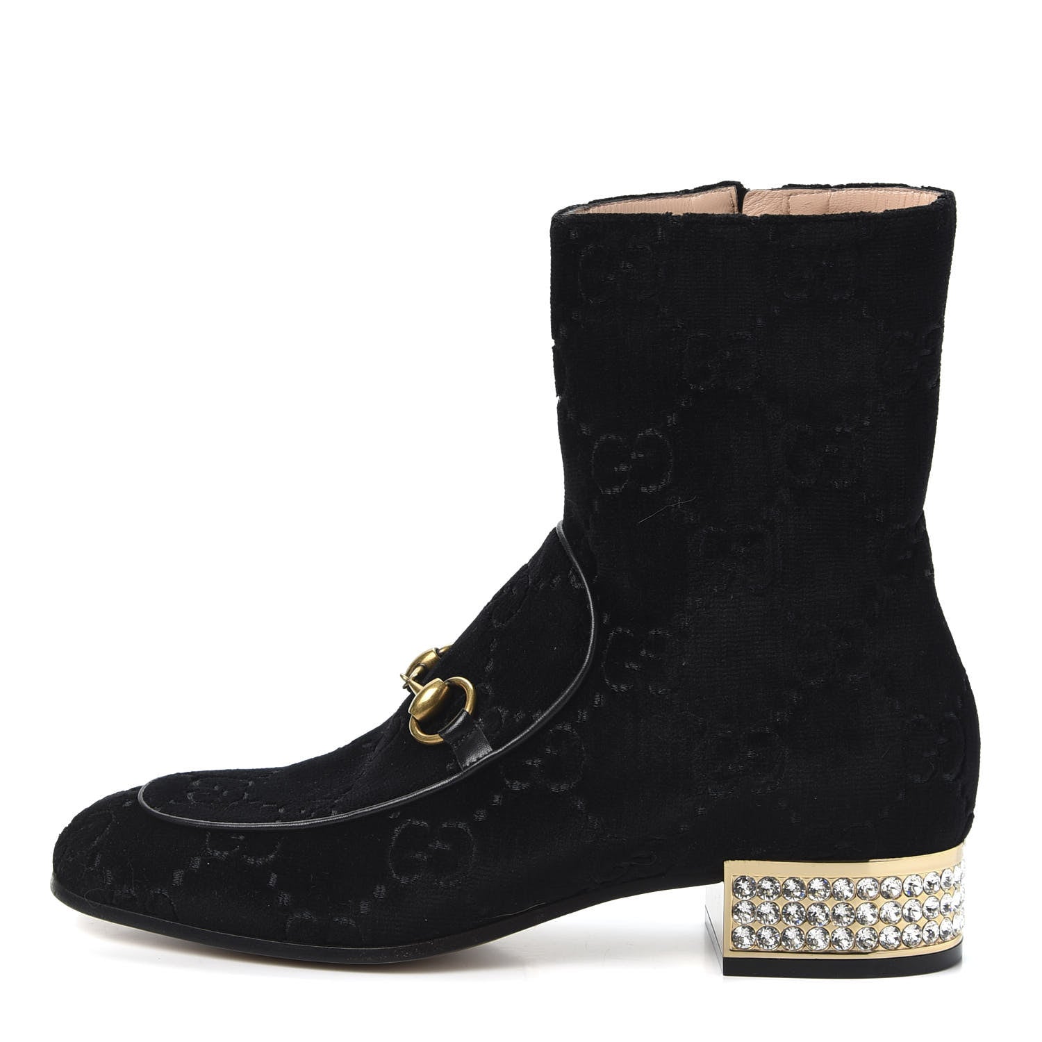 Gucci Velvet GG Monogram Crystal Horsebit Ankle Boots 38 Black 1 of 9