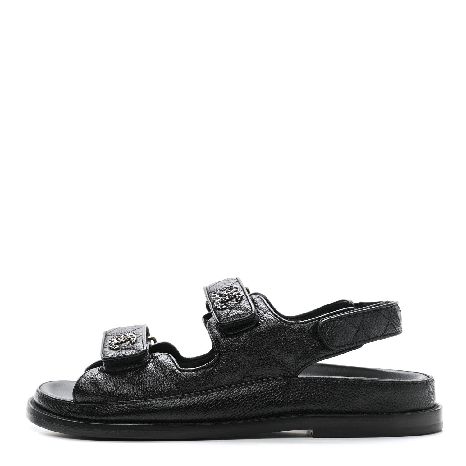Chanel Grained Calfskin Velcro Dad Sandals 36.5 Black 1 of 9