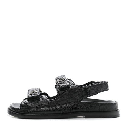 Chanel Grained Calfskin Velcro Dad Sandals 36.5 Black 1 of 9