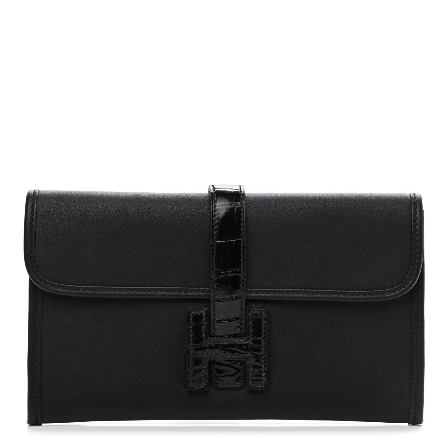 Hermes Swift Shiny Alligator Jige Duo Touch Clutch Black 1 of 8