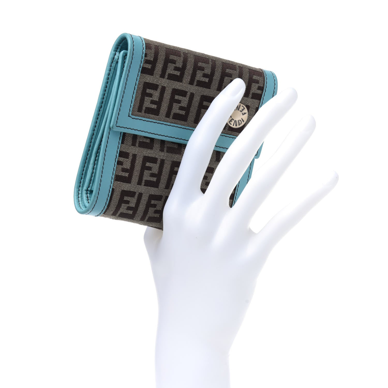 Fendi Zucchino Compact Wallet Brown Blue 2 of 18