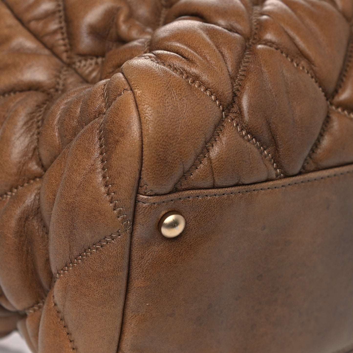 Calfskin Bubble Quilt Bowler Brown