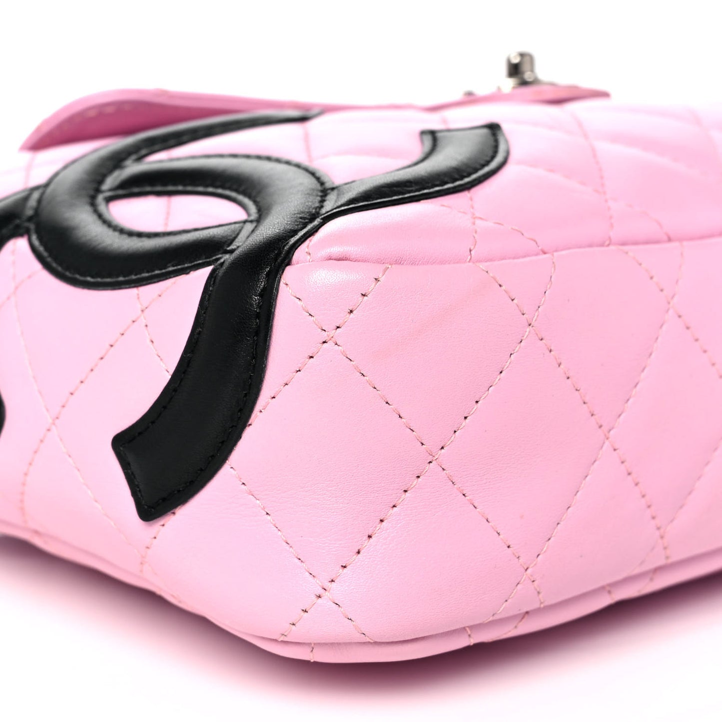 Calfskin Quilted Cambon Camera Case Pink Black