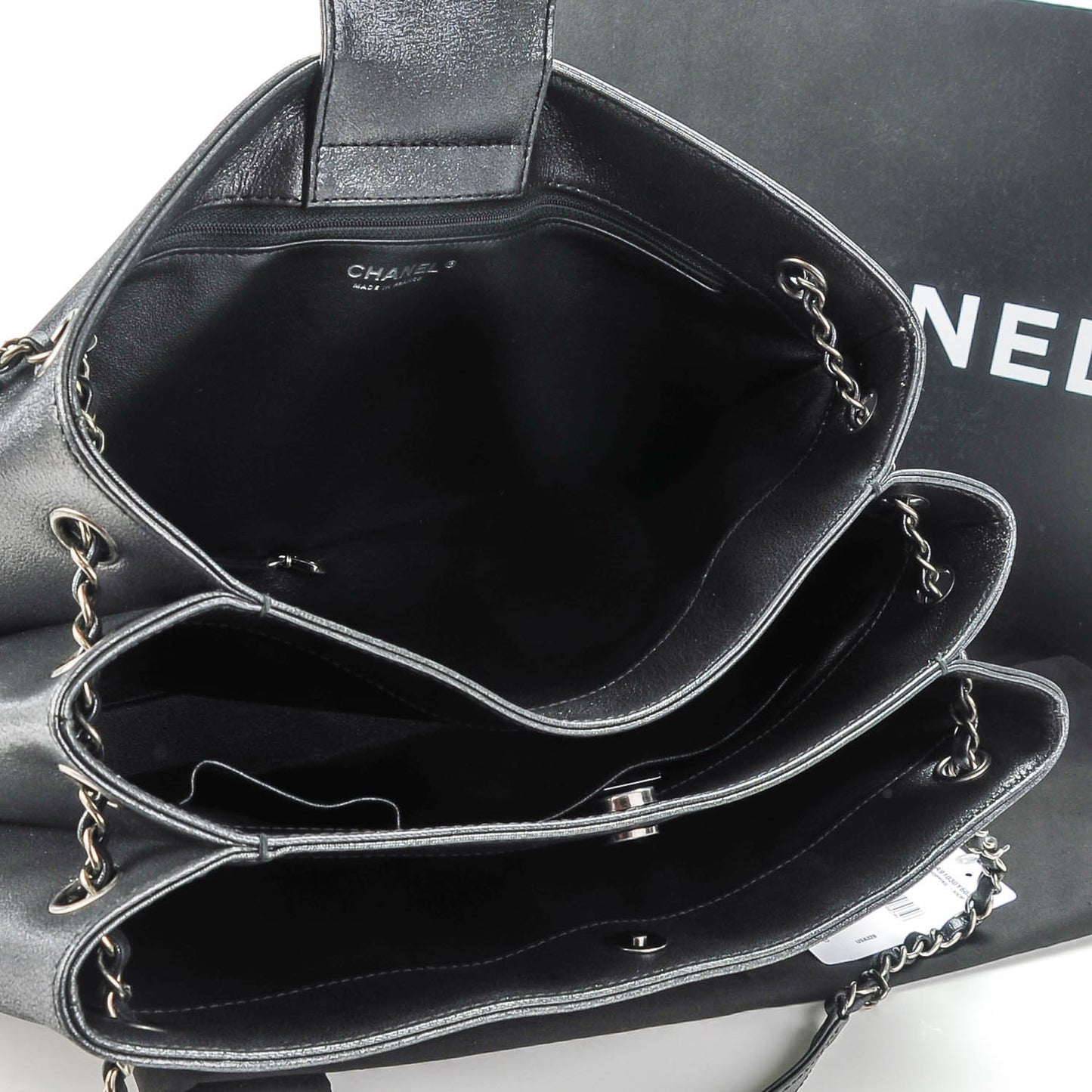 Iridescent Calfskin CC East West Shopping Tote Black