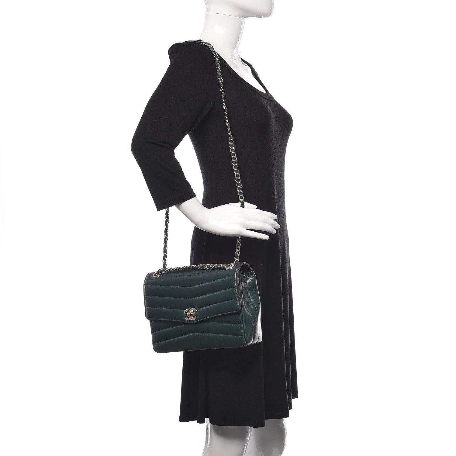 Chanel Shiny Lambskin Quilted Chevron Miroir Dark Green 2 of 10