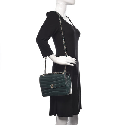 Chanel Shiny Lambskin Quilted Chevron Miroir Dark Green 2 of 10
