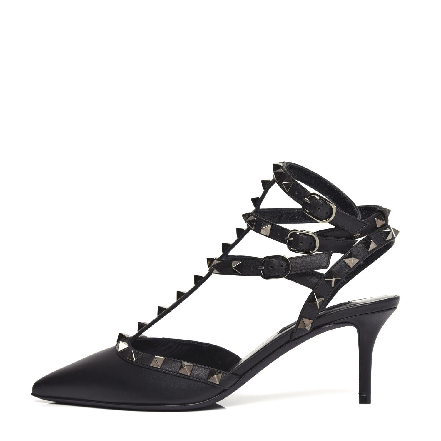 Valentino Garavani Nappa Rockstud Ankle Strap Low Heel Pumps 37 Black 1 of 10
