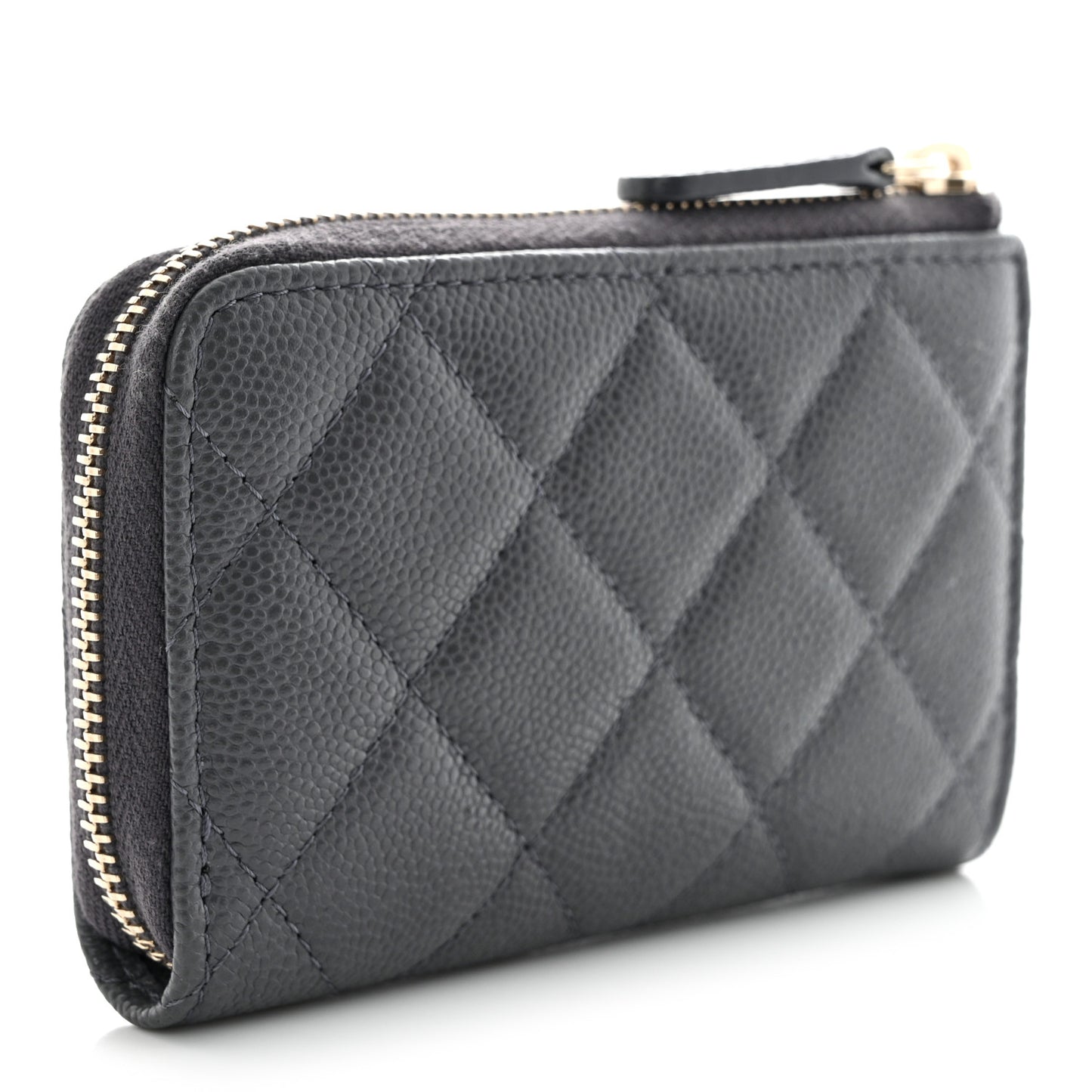 Caviar Quilted Zipped Key Holder Case Gray