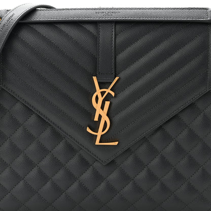 Saint Laurent Grain De Poudre Textured Mixed Matelasse Large Triquilt Monogram Satchel Storm 14 of 19