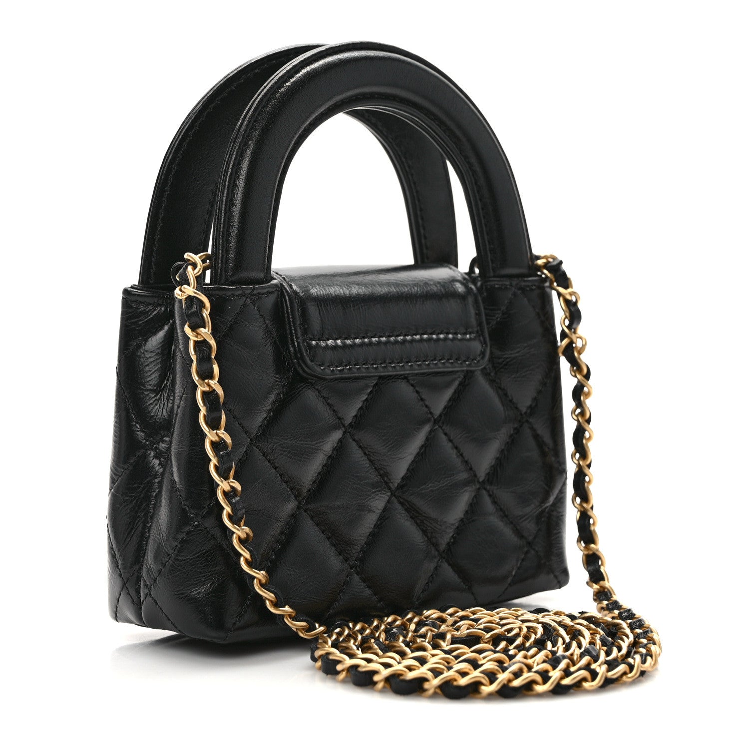 Chanel Shiny Aged Calfskin Quilted Mini Nano Kelly Shopper Black 3 of 11