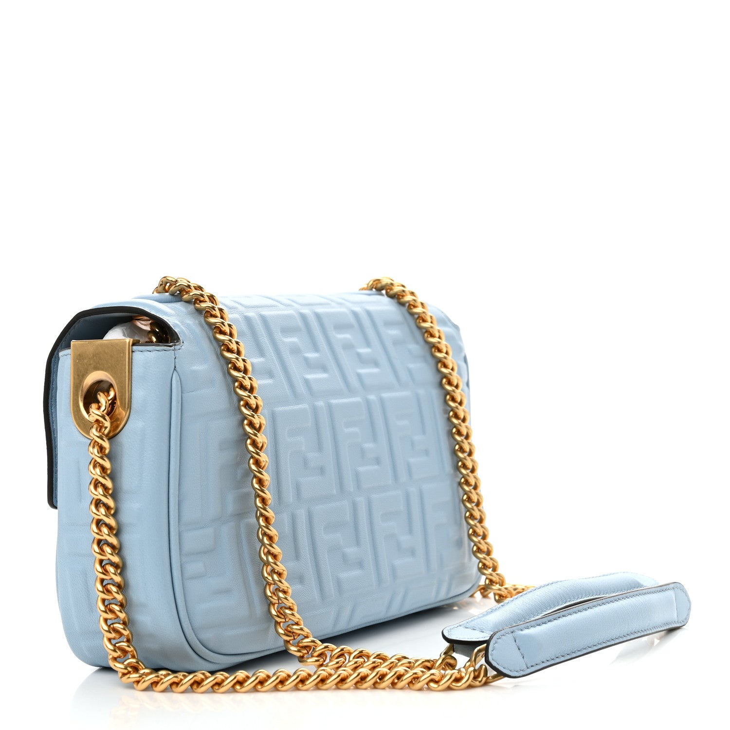 Fendi Nappa Small FF Embossed Midi Chain Baguette Azzurro Baby 2 of 10