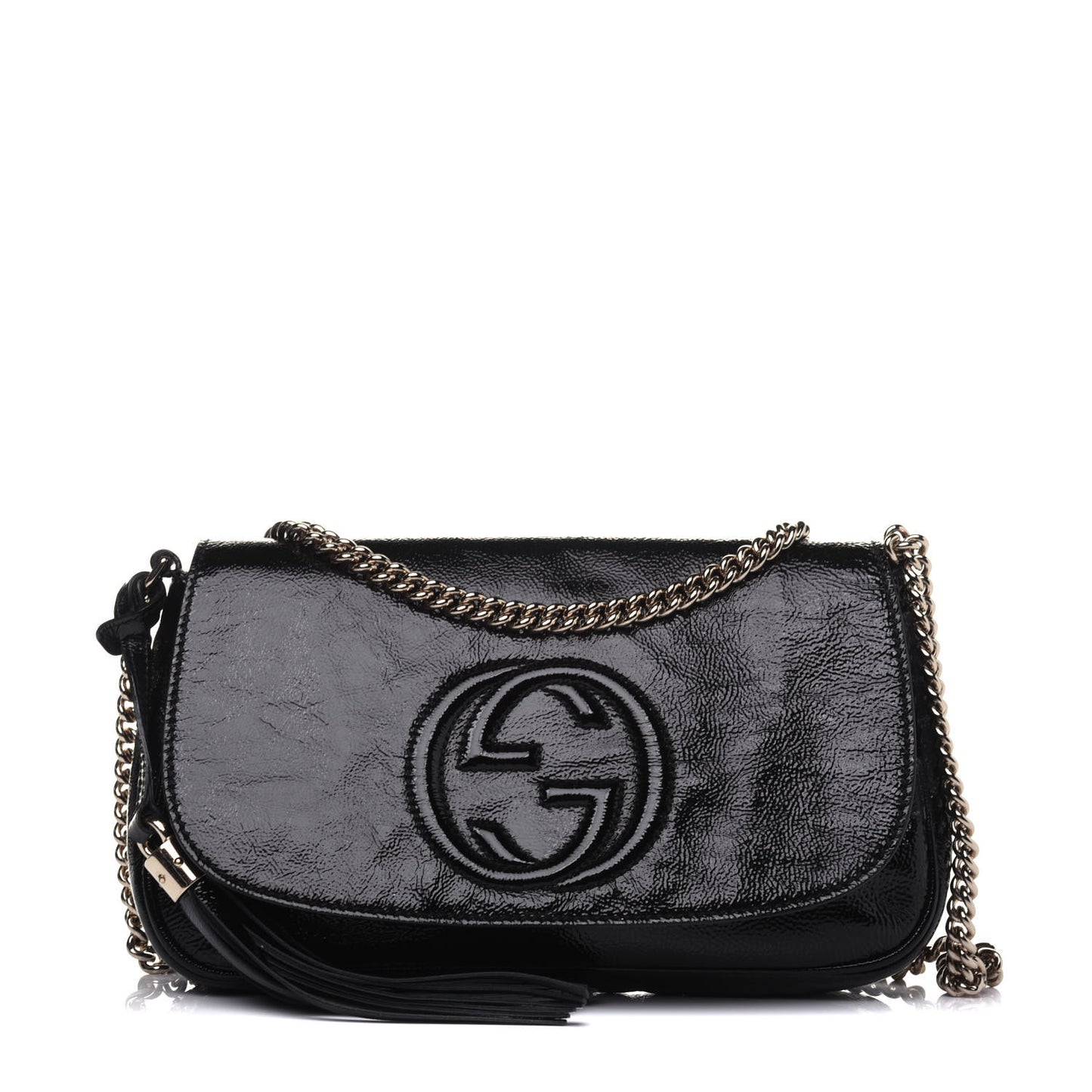 Patent Medium Soho Flap Crossbody Black