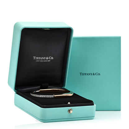 Tiffany 18K Rose White Gold Diamond Tiffany Lock Half Pave Bangle Bracelet 4 of 4