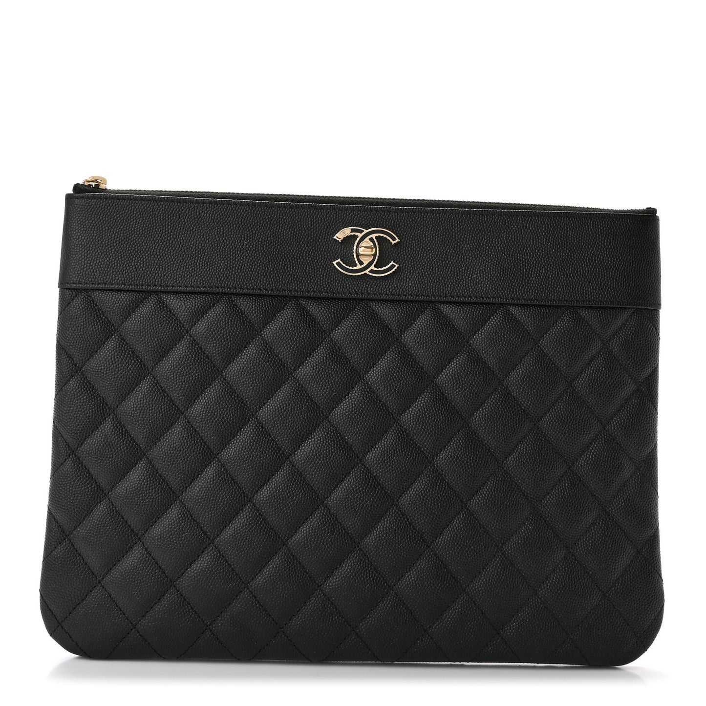 Caviar Quilted Mademoiselle Vintage Large Zip Pouch Black