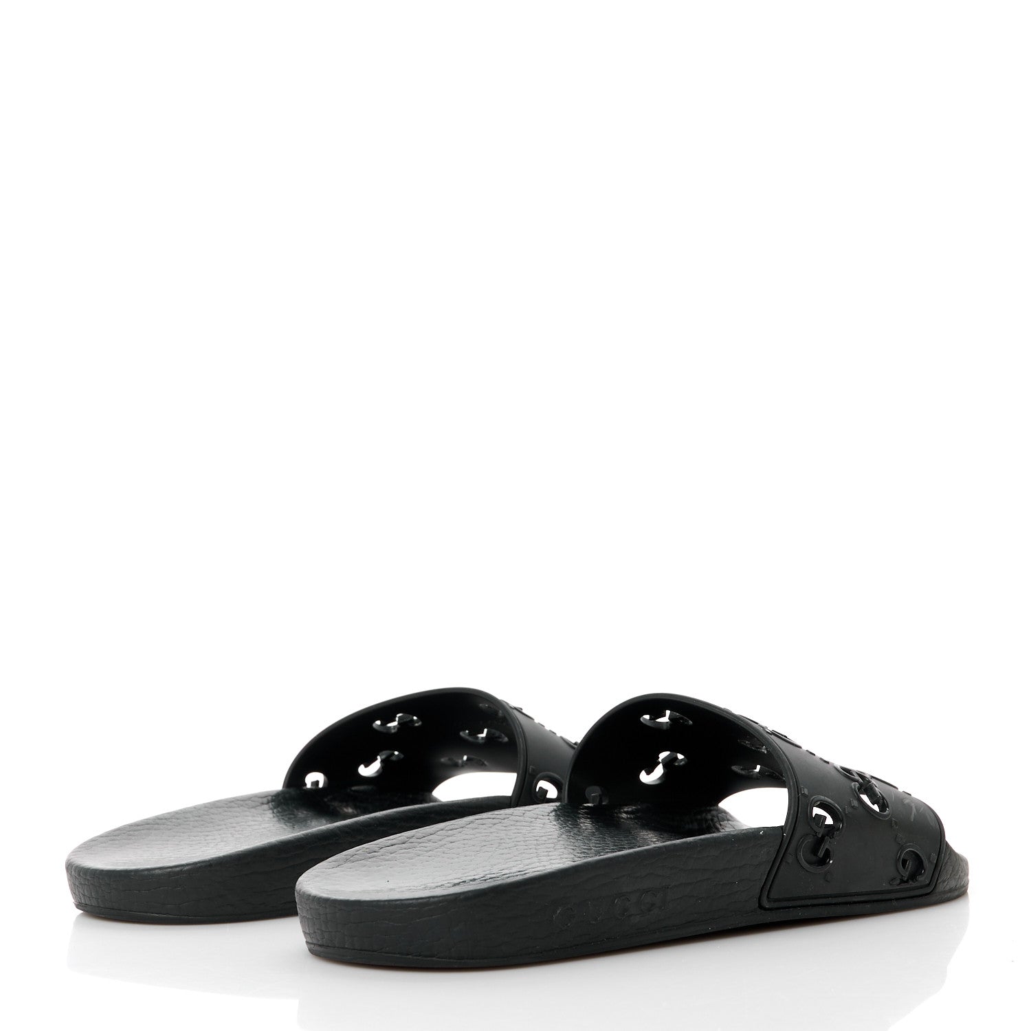 Gucci Rubber GG Monogram Perforated Womens Slide Sandals 39 Black 4 of 9
