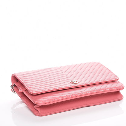 Chanel Caviar Chevron Quilted Wallet On Chain WOC Pink 4 of 8