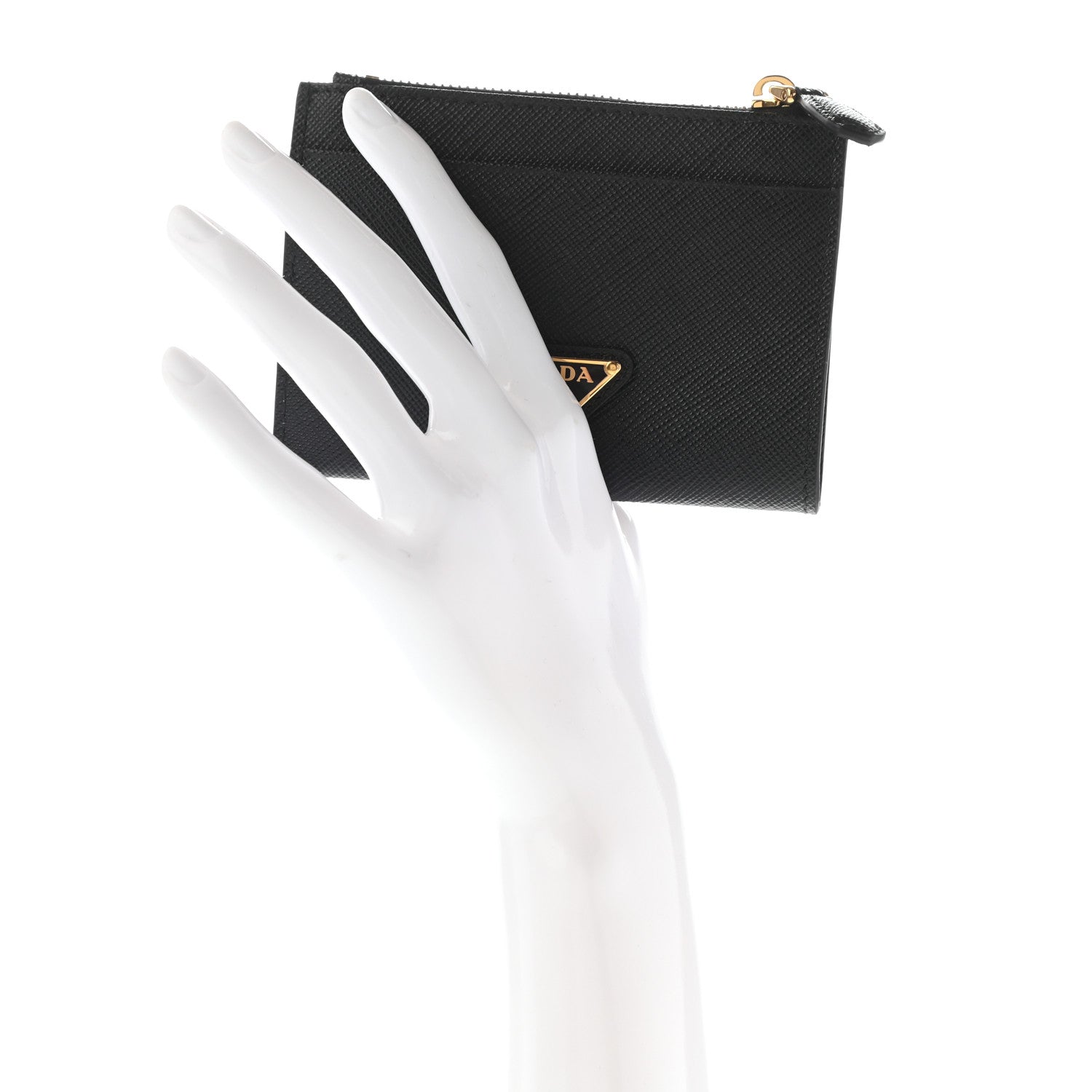 Prada Saffiano Triangle Zip Card Holder Black 2 of 6