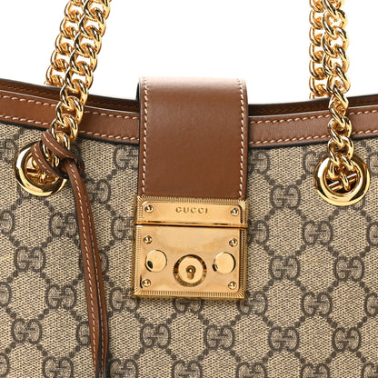 Gucci GG Supreme Monogram Calfskin Small Padlock Tote Beige Ebony Tuscany 8 of 10
