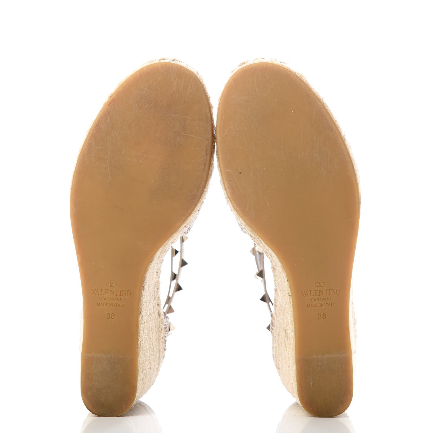 Valentino Garavani Grained Calfskin Rockstud Ankle Wrap Espadrille 15/85mm Wedges 38 Poudre Natural 5 of 10