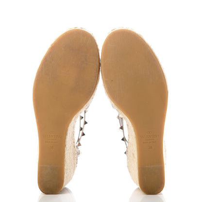 Valentino Garavani Grained Calfskin Rockstud Ankle Wrap Espadrille 15/85mm Wedges 38 Poudre Natural 5 of 10