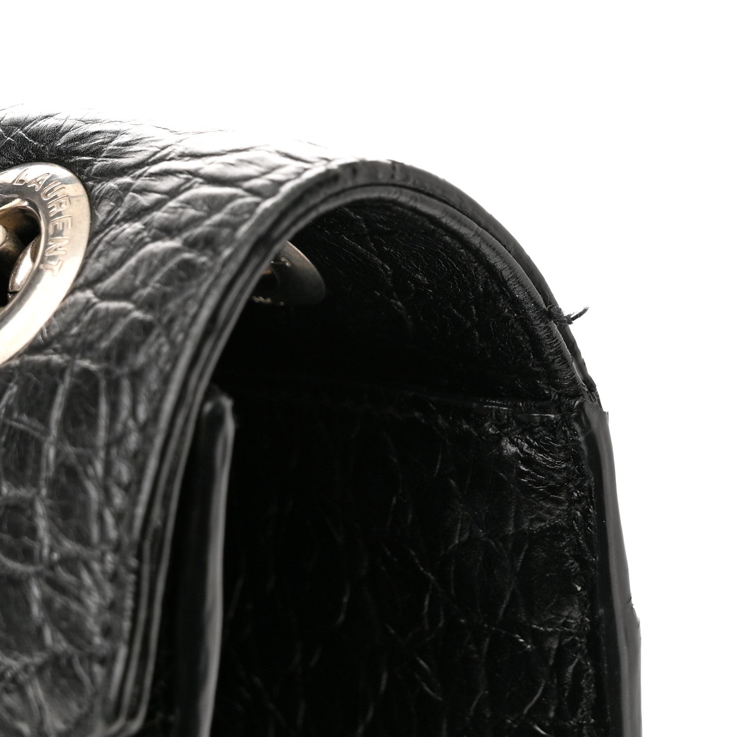 Saint Laurent Calfskin Crocodile Embossed Medium Monogram Envelope Chain Shoulder Bag Black 11 of 11