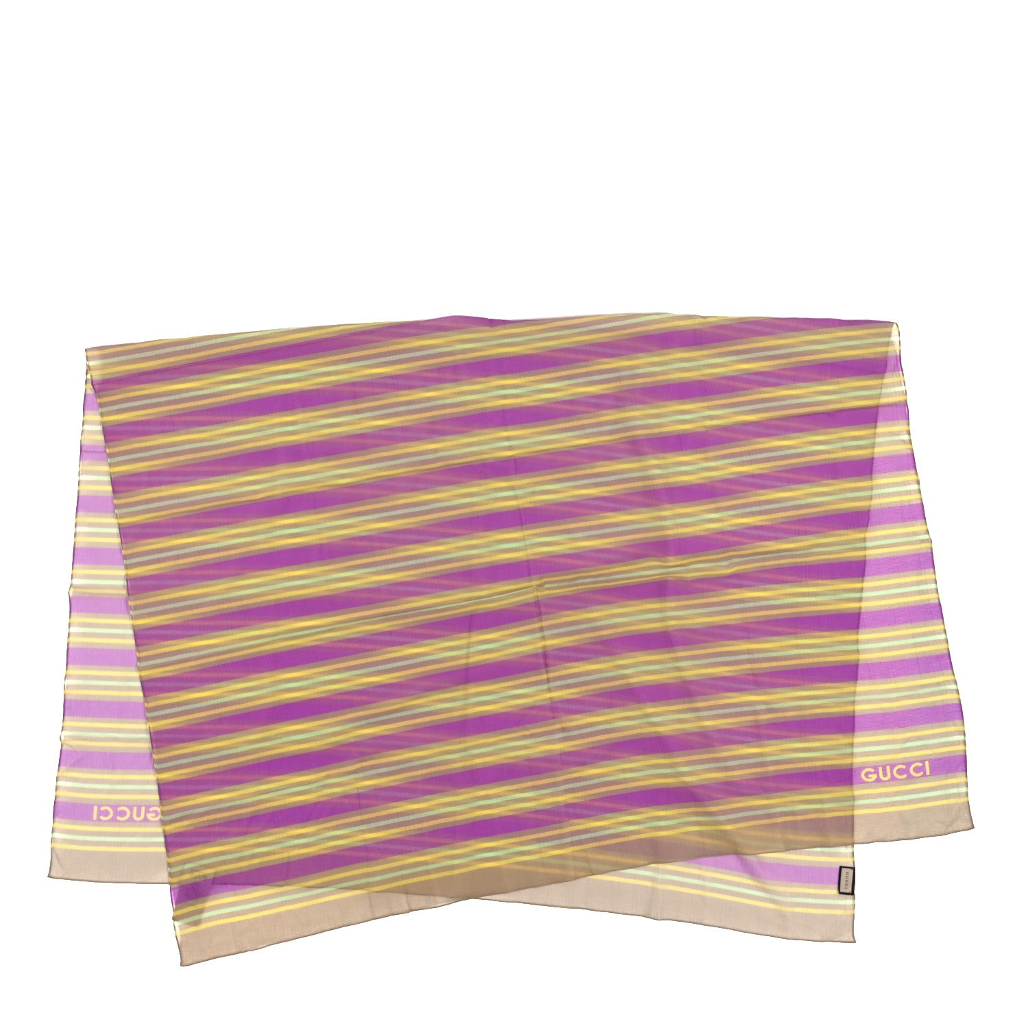 Gucci Silk Cotton Seersucker Logo Stripes Scarf Rosy 2 of 3