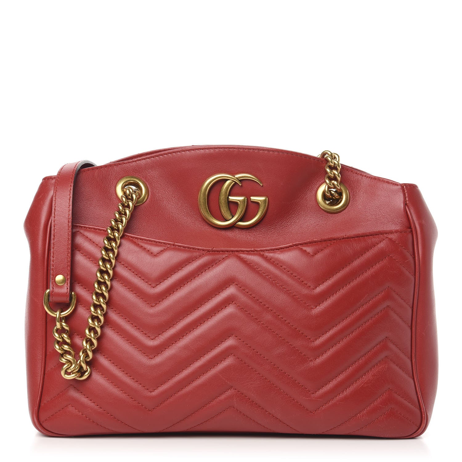 Gucci Calfskin Matelasse Medium GG Marmont Open Top Shoulder Bag Hibiscus Red 1 of 10