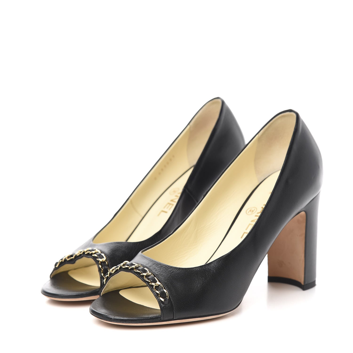 Chanel Lambskin Peep Toe CC Pumps 39 Black 3 of 9