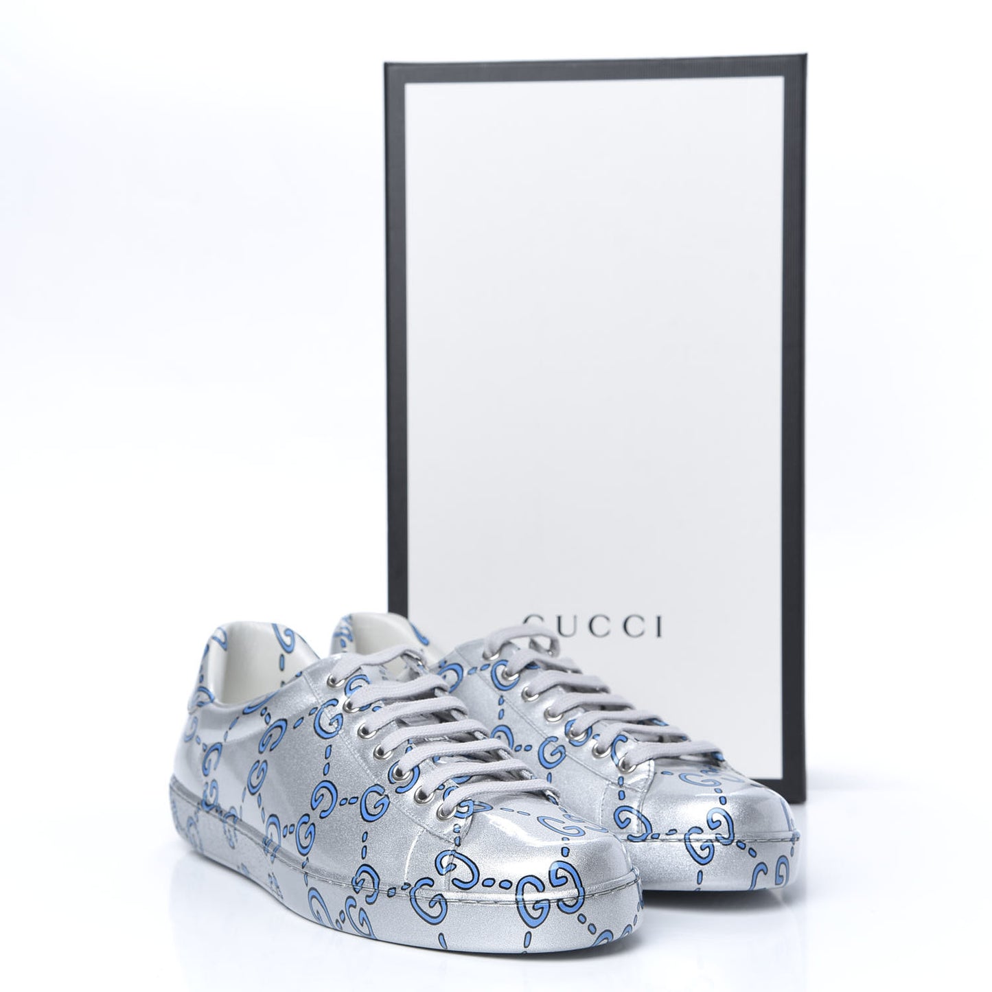 Miro Rubber Wax GucciGhost Print Mens New Ace Sneakers 9 Silver