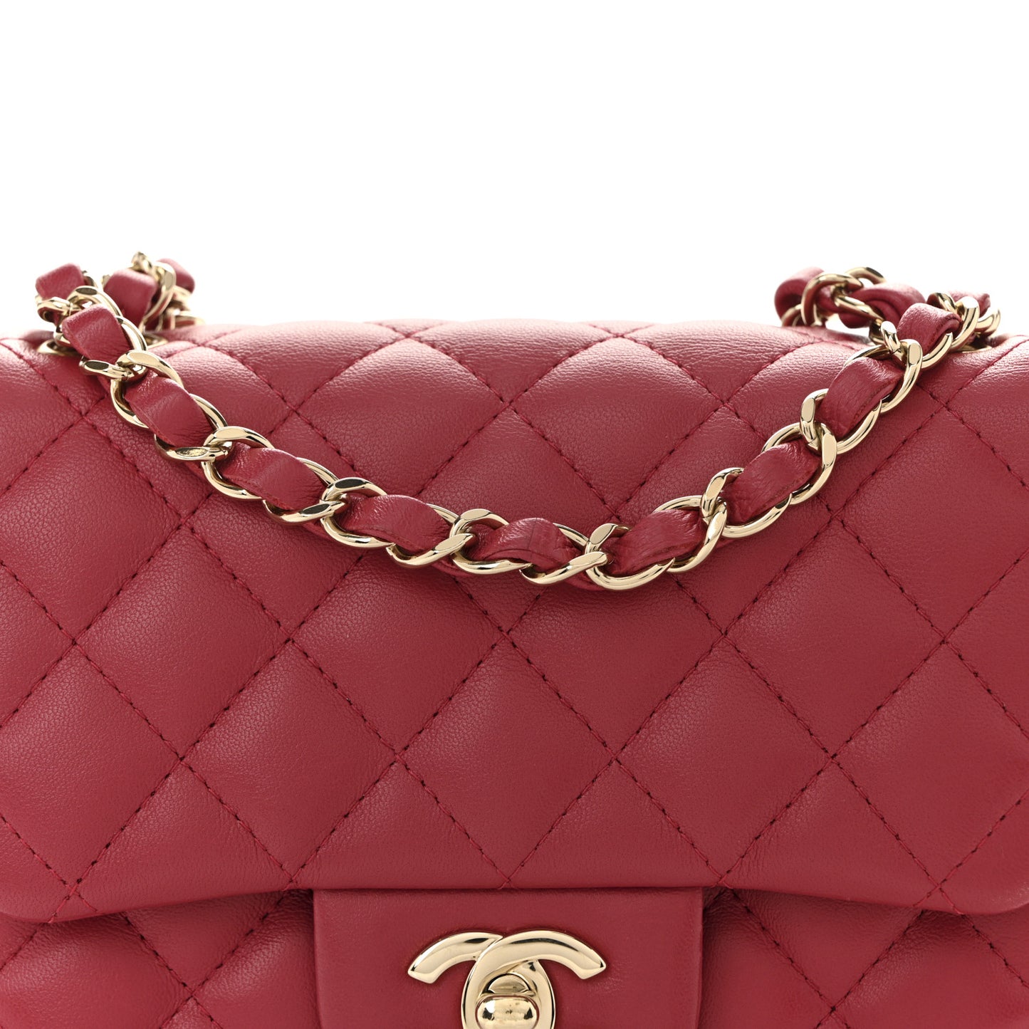 Lambskin Quilted Mini Square Flap Dark Pink