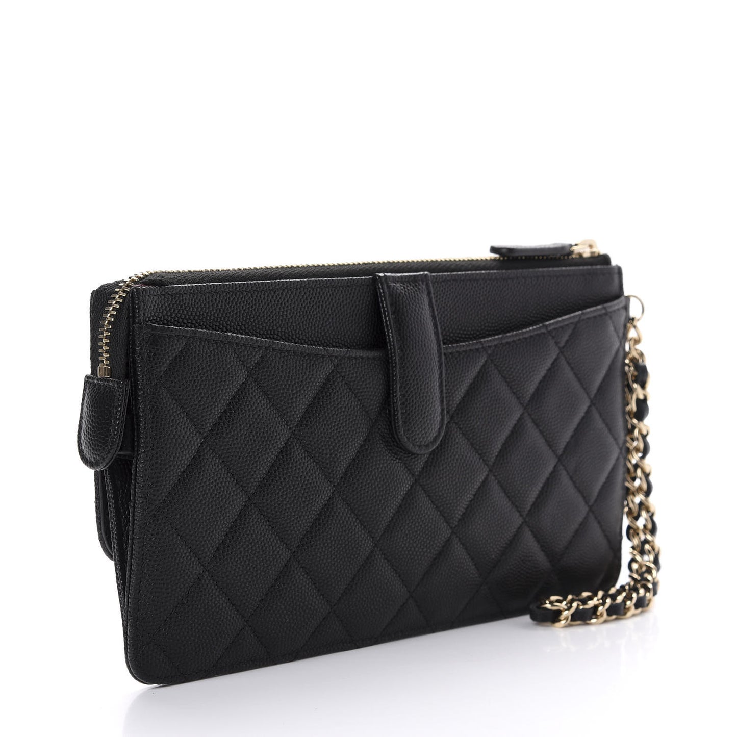 Caviar Quilted Classic Pouch With Handle Black