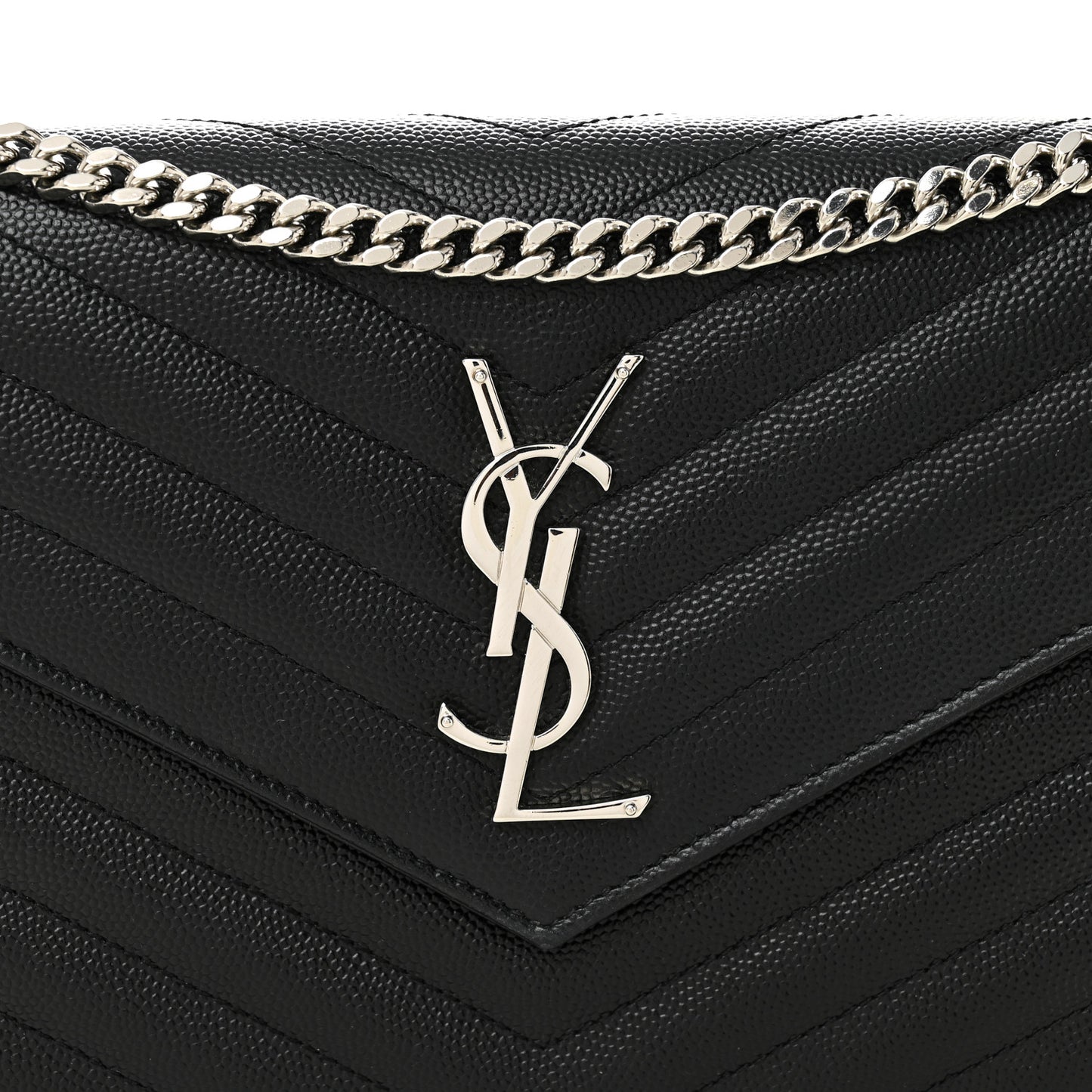 Grain De Poudre Matelasse Chevron Monogram Chain Wallet Black