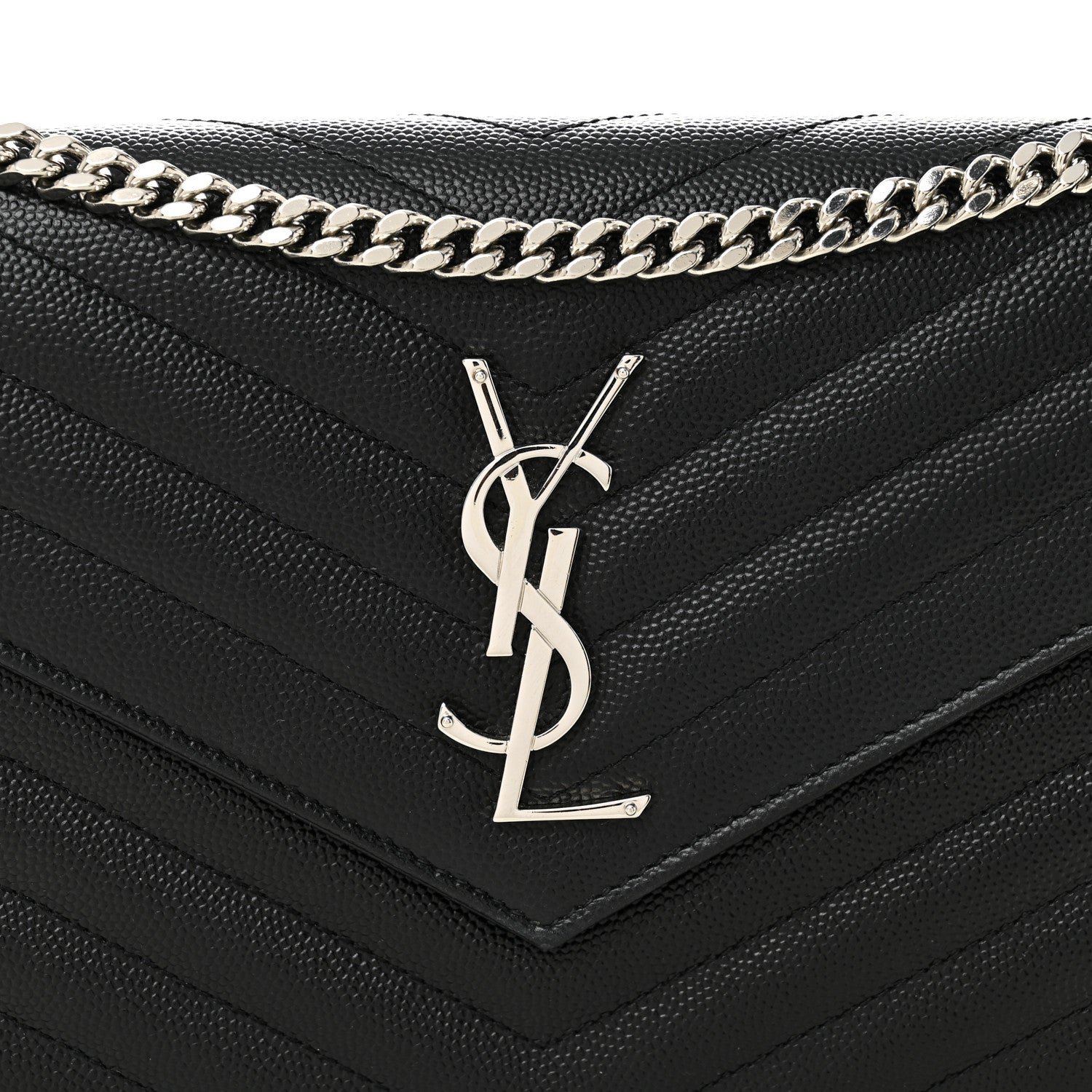 Saint Laurent Grain De Poudre Matelasse Chevron Monogram Chain Wallet Black 7 of 10