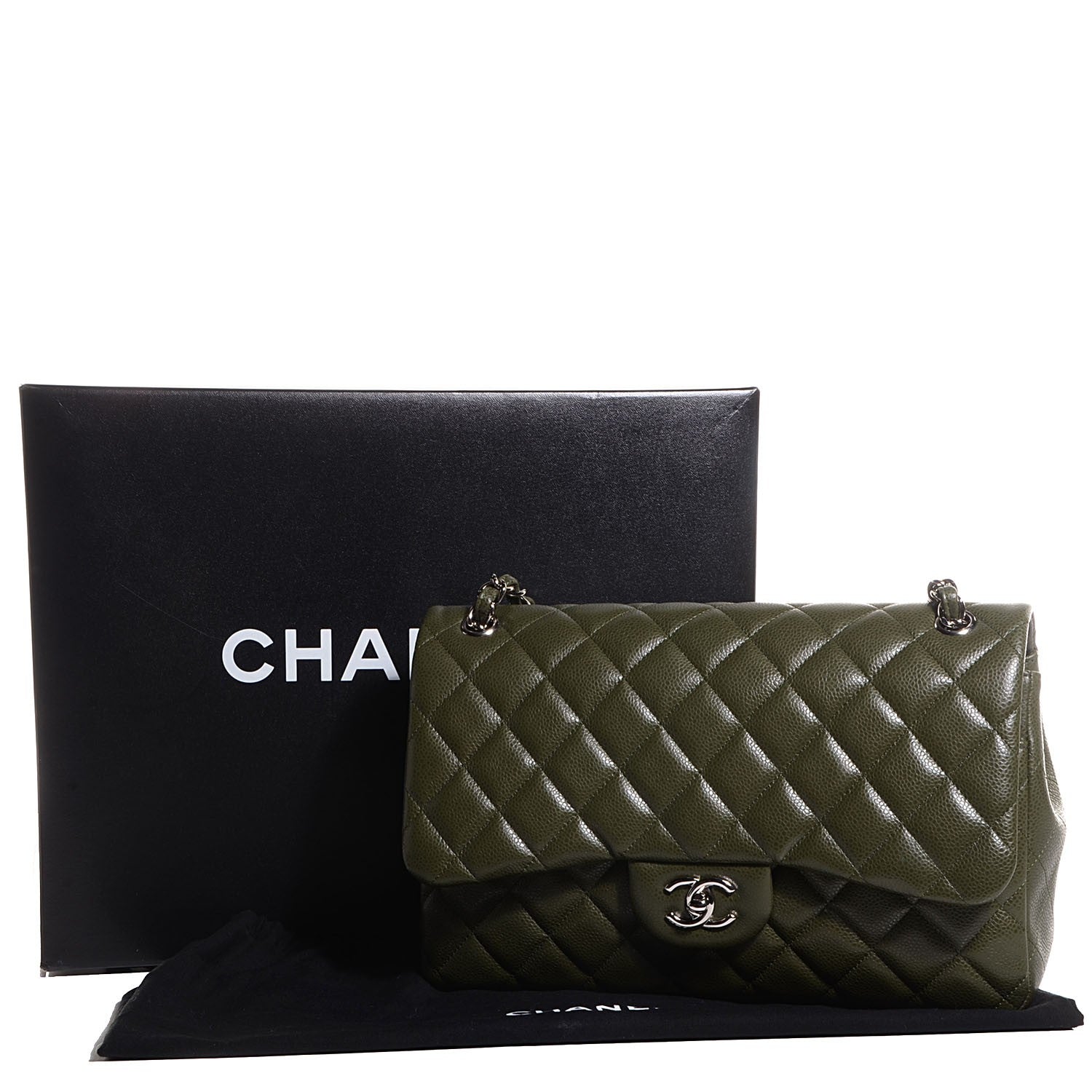 Chanel Caviar Quilted Jumbo Double Flap Dark Green 9 of 9