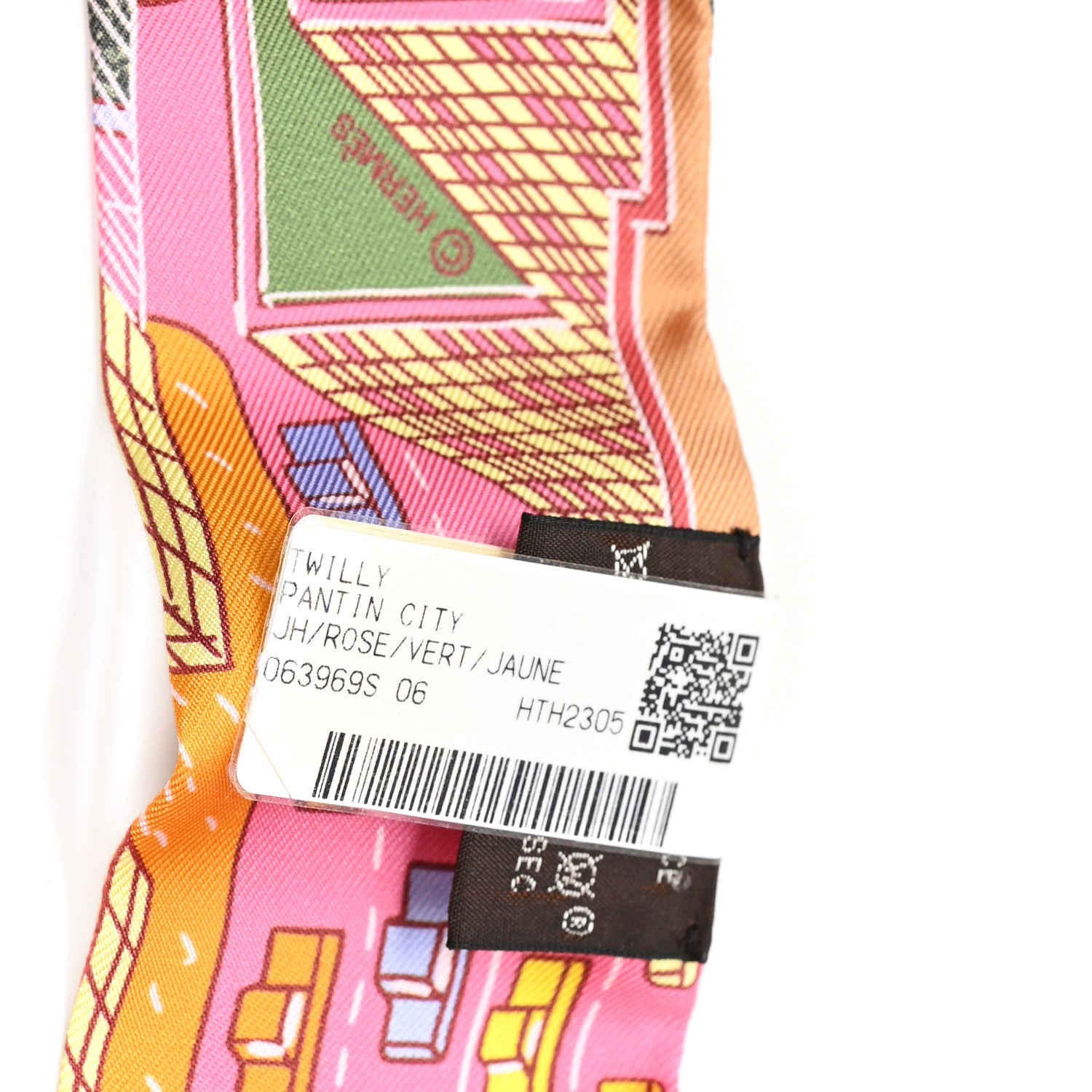 Hermes Silk Pantin City Twilly Rose Vert Jaune 3 of 3