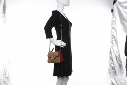 Gucci Monogram Glazed Calfskin Matelasse Diagonal Mini GG Marmont Top Handle Shoulder Bag Beige Ebony New Cherry Red 2 of 13