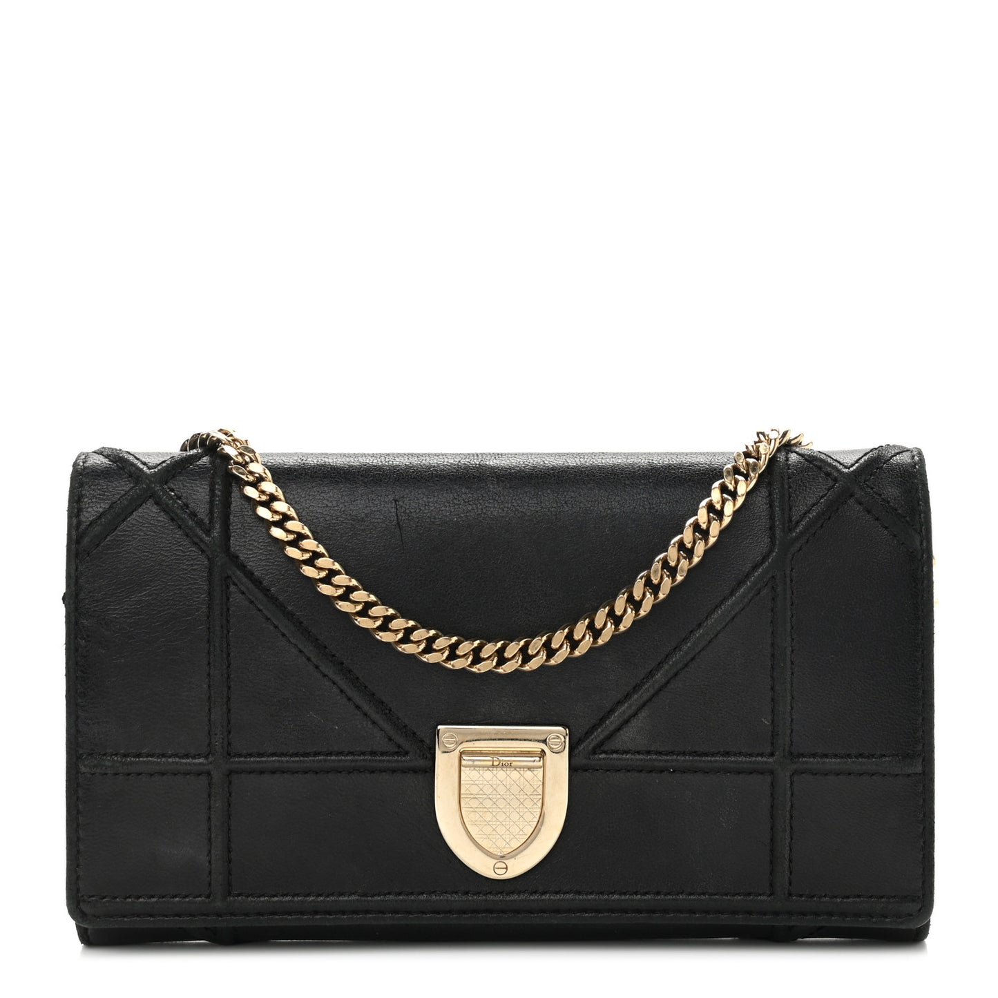 Grained Calfskin Diorama Wallet on Chain Pouch Black