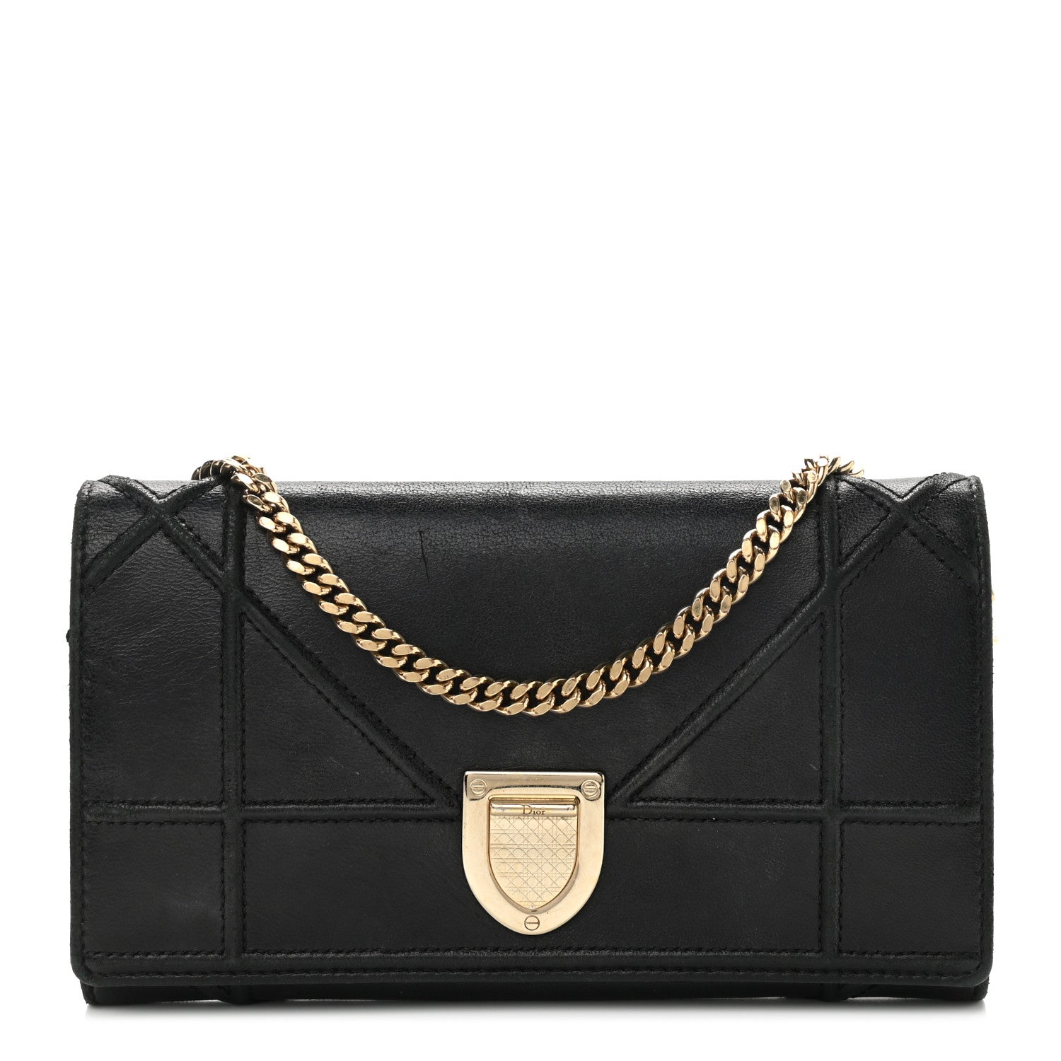 Christian Dior Grained Calfskin Diorama Wallet on Chain Pouch Black 1 of 15