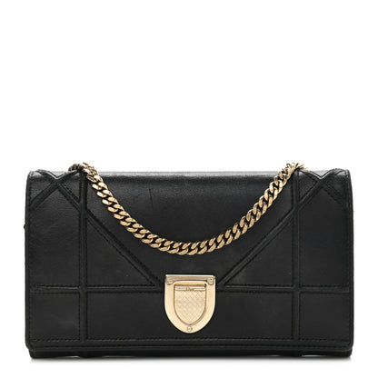 Christian Dior Grained Calfskin Diorama Wallet on Chain Pouch Black 1 of 15