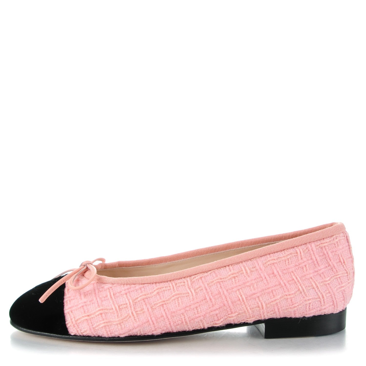 Chanel Tweed Suede Cap Toe Ballerina Flats 36 Pink Black 1 of 8