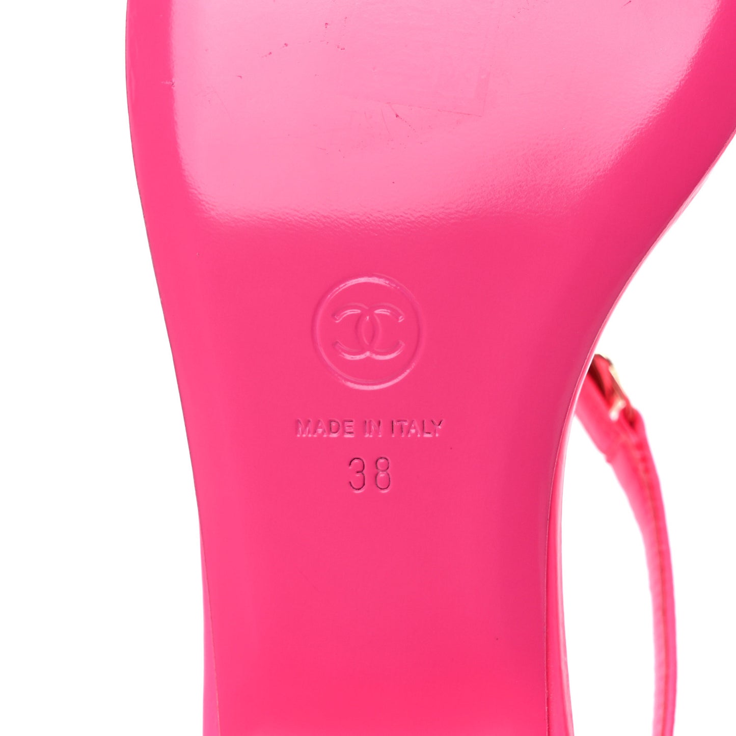 Shiny Lambskin Pearl Crystal CC Heart Thong Sandals 38 Neon Pink
