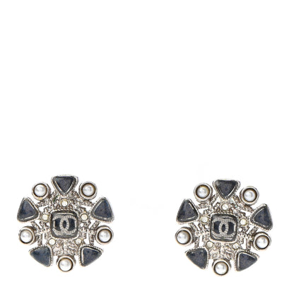 Chanel Pearl CC Round Earrings Silver Blue 1 of 4